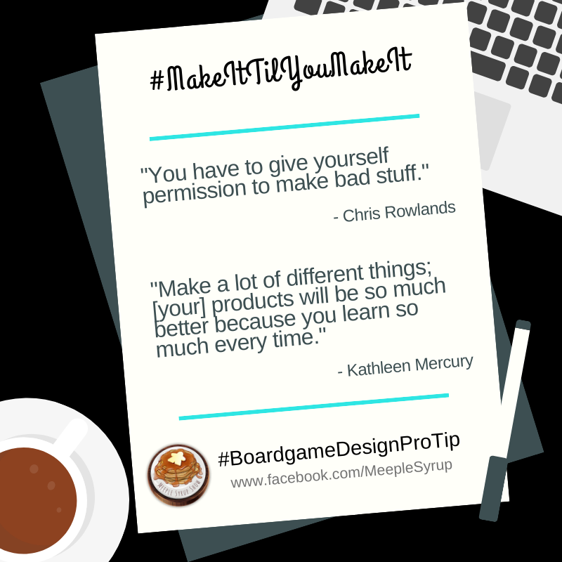 MeepleSyrup's tweet photo. #BoardgameDesignProtip from @npcchris &amp; @Mmmmmmmercury on last night's show. https://t.co/M5QdHxD0M7