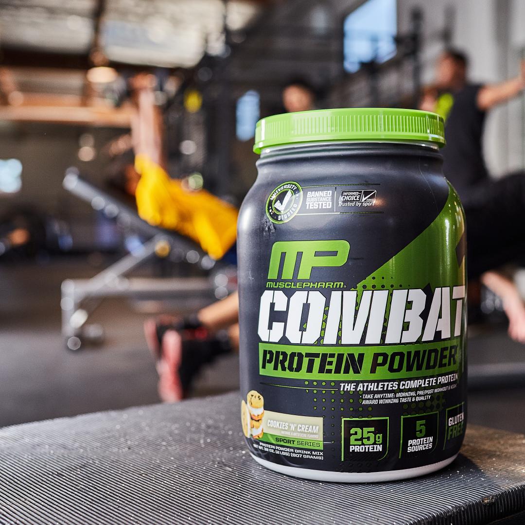MusclePharm's tweet photo. After a tough workout your muscles breakdown. To maximize lean muscle growth and recovery, we created Combat Protein Powder as the perfect post-workout shake! Try our award-winning flavors, including Cookies 'N' Cream, today. #welivethis #mpnation #musclepharm #fitness #training https://t.co/9TdjiUcjaA