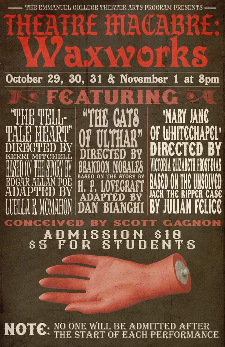 EmmanuelTheater's tweet photo. @emmanuelcollege #studentdirectors #firstshowoftheyear #halloween https://t.co/s0be3zp5s9