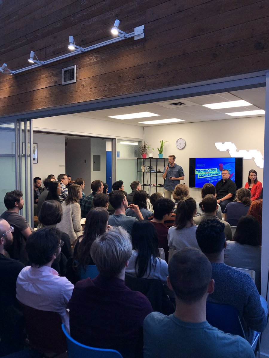 MistyWestYVR's tweet photo. Full house at the office for tonight’s #VancouverHardwareMeetup dedicated to #TechnologyForConservation! https://t.co/5hxIM2z5Hg