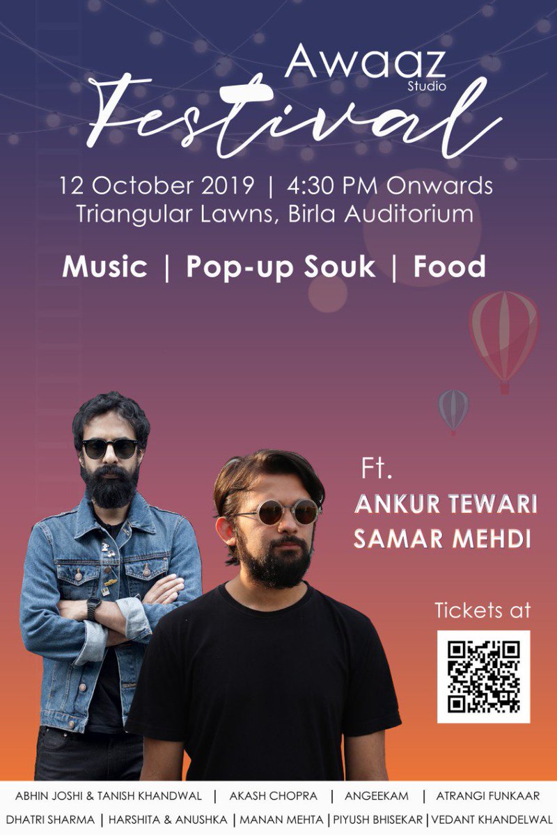 Awaaz Studio invites you to a celebration of local art, with artists, performers, craftsmen &amp; good folks.✨
Some amazing artist such as <a href="/SamarMehdi/">Samar Mehdi</a>,<a href="/ankurtewari/">Ankur Téwari</a> , Atrangi funkaar and many more will be performing live at Awaaz Studio Festival (#ASF). 
Book your tickets now✨