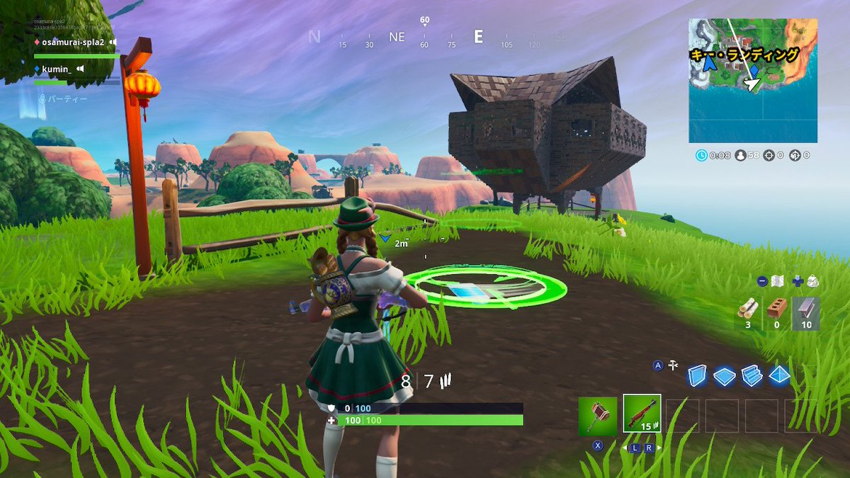 おサムライ ほんもの Osamurai Spla2 フォートナイト シーズン10 ウィーク9 チャレンジ攻略 命中 巨大な魚 ラマ ブタの近くのターゲットでボトルフリップを決める プレステージ どれかの建造物近くの緑ターゲットでボトルフリップ