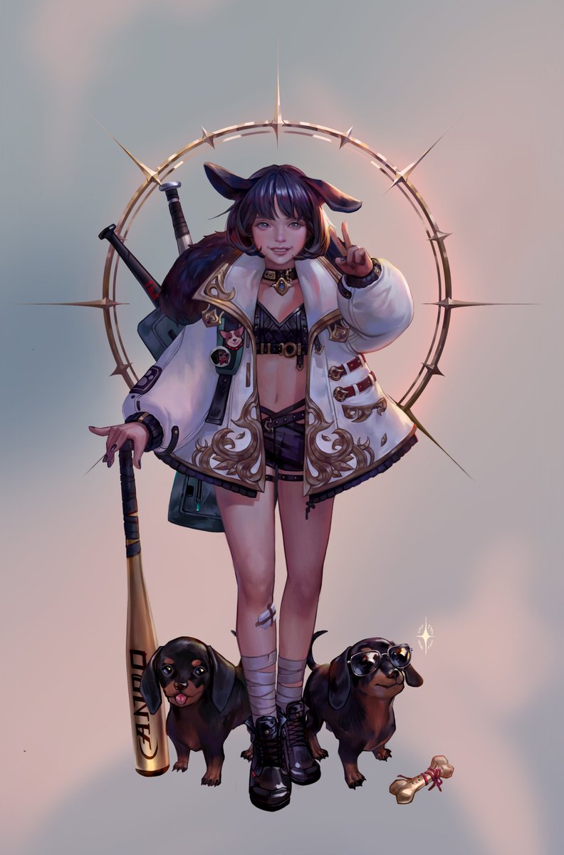 정리하다 나온 예전그림. 
멍뭉이를 괴롭히는 사람들을 응징하는 소녀. 금방망이 은방망이 흑방망이(?)로 혼내줌. 😈😈
좀 캐주얼한 디자인과 묘사를 해보고싶었다.