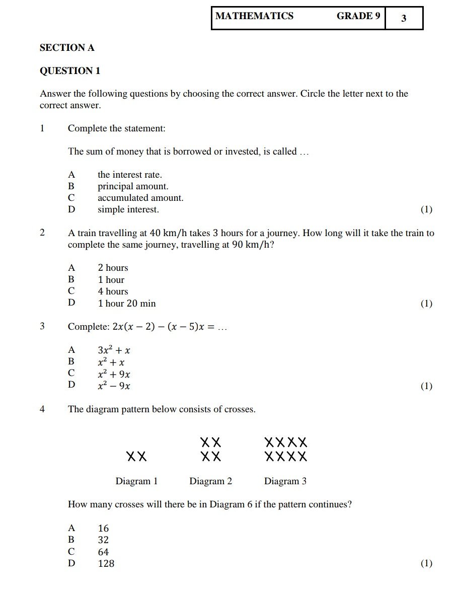 Bestseller Grade 8 Maths Exam Papers 2018 November