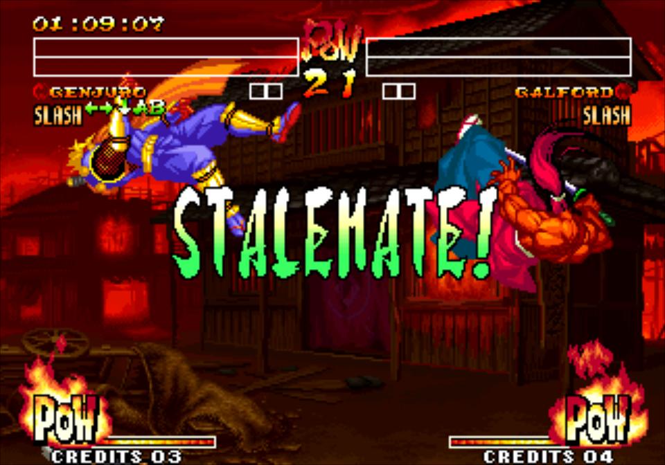 croc_de_boucher's tweet image. Un rare cas d&apos;égalité! #samuraishodown4 #drawgame #stalemate