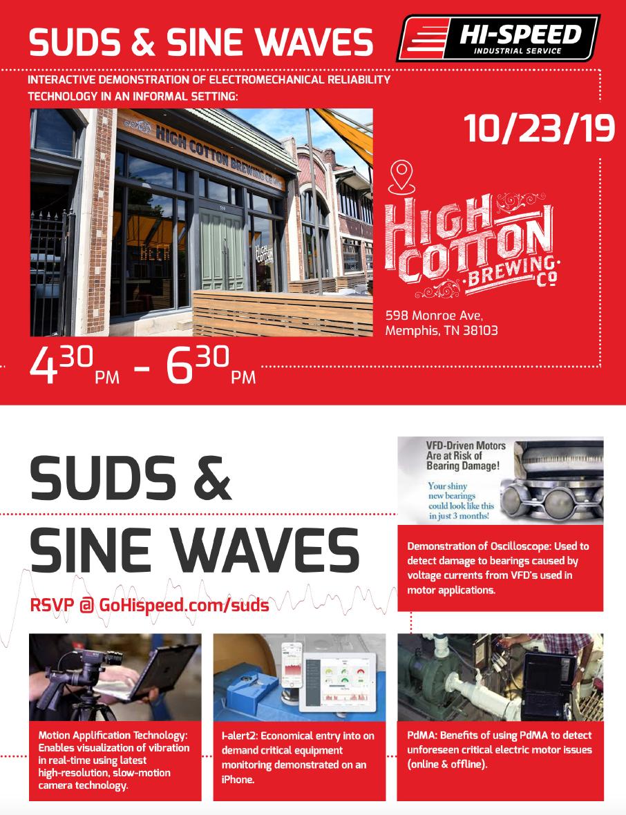 RSVP to join us at <a href="/HighCottonBeer/">High Cotton Beer</a> on October 23 from 4:30-6:30 pm for an interactive demonstration of electromechanical reliability technology. RSVP for Suds and Sine Waves at gohispeed.com/suds. We look forward to seeing you there!