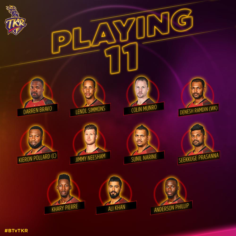 TKRiders's tweet photo. NARINE'S BACK! ♥️

One change for us as @SunilPNarine74 replaces Akeal Hosein in the line-up! LET'S GET EXCITED! 😍

#BTvTKR #LandOfChampions #CPL19 #PlayFightWinRepeat #TKR https://t.co/7UAkn2TNYK