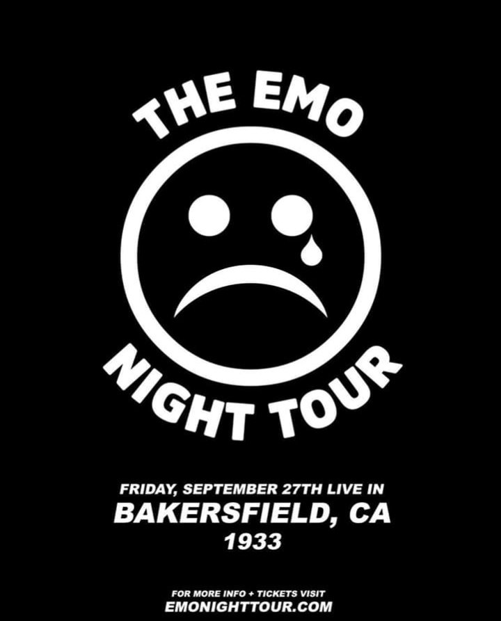 PinUpPresents's tweet photo. The Emo Night Tour coming to Bakersfield tomorrow night! 

21+
Doors @ 8:30
Tickets $10 in advance 

#EmoNightTour #PinUpPresents #PinupProductions https://t.co/jQFogUxSan