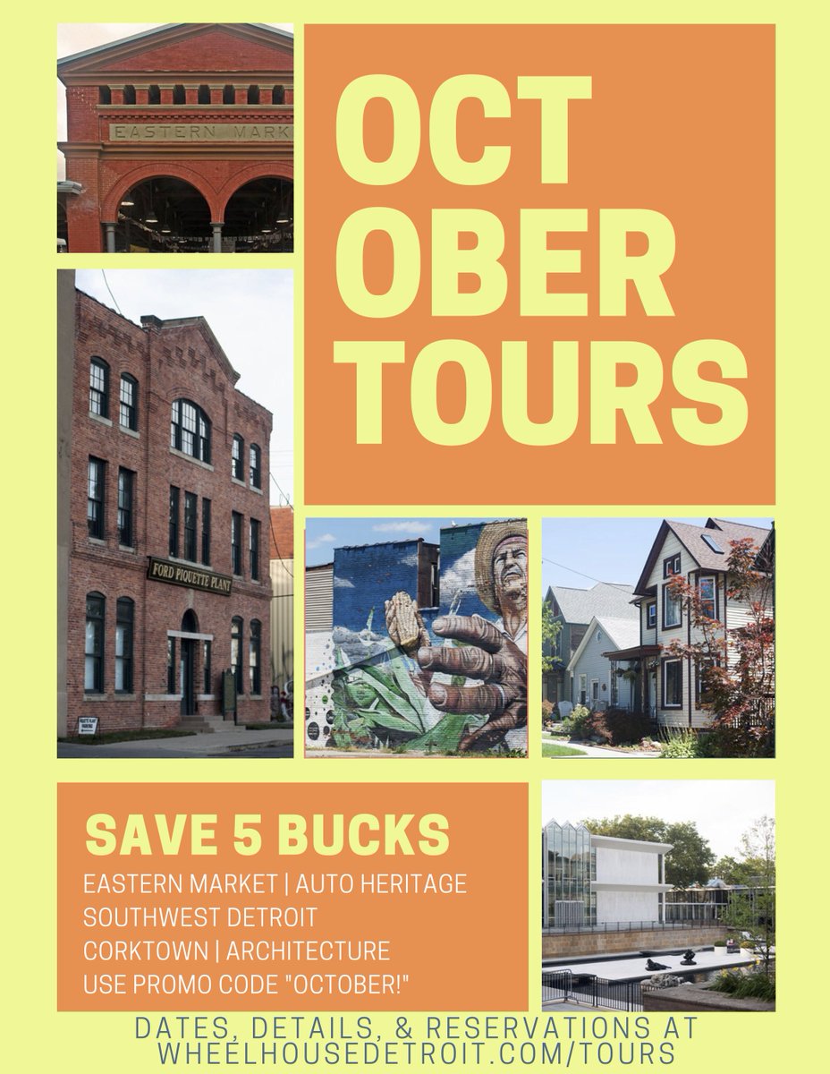 Save $5 on 5 of our #october #biketours! #easternmarket #corktown #southwestdetroit #autoheritage #architecture <a href="/MotorCities/">MotorCities</a> #fortwayne <a href="/FordTPlex/">Ford Piquette Plant</a> <a href="/EasternMarket/">Eastern Market</a> #wheelhousetours #bikedetroit