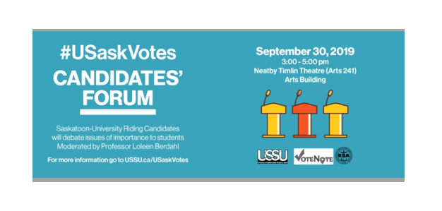 usaskPolitics's tweet photo. #USASKVotes Candidates' Forum is happening on Monday September 30th! Our own Department Head, Loleen Berdahl, will be moderating this event!!
When: Monday September 30th, from 3:00pm-5:00pm
Where: Neatby Timlin Theatre (Arts 241)
We hope to see you all there! @usaskArtSci https://t.co/9RxI1yXqn4