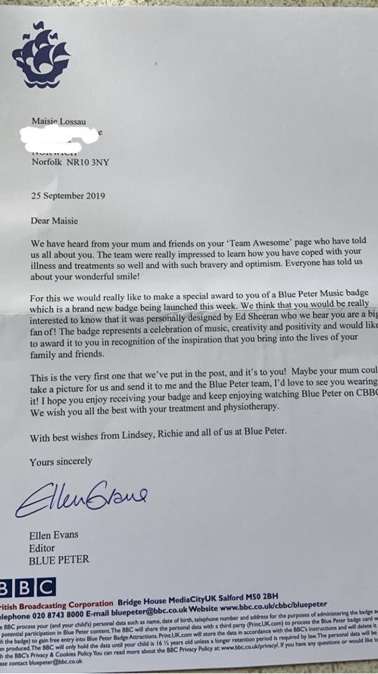 awesome_team's tweet photo. What an awesome surprise for Maisie when this came today 💜💚 Even more amazing that she is the first person to receive this by post 😳 @edsheeran fantastic design 💜💚 lovely covering letter too @BBC  which made me spring yet another leak 😢 https://t.co/ZMTHAw8t1A