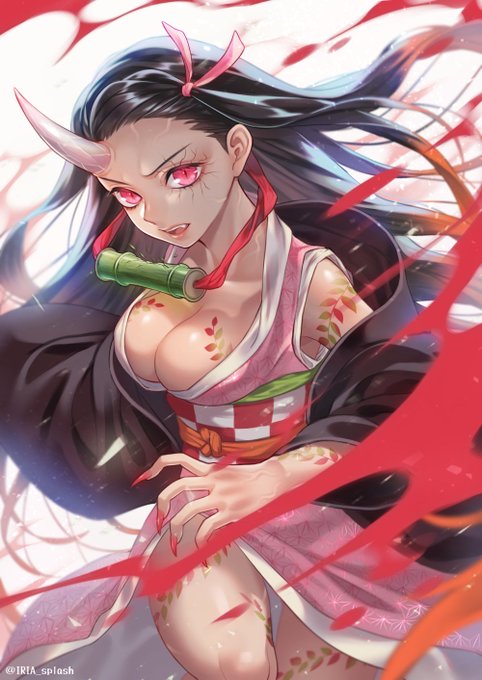 x▼IRIA▲xさんがTwitterに投稿した竈門禰豆子(鬼滅の刃)のイラスト。
