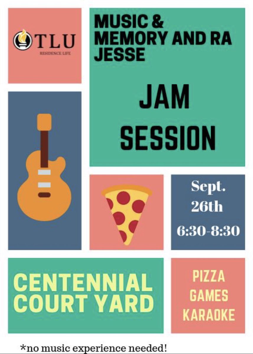 TluMusicmemory's tweet image. One hour away from our jam session!! Come eat some pizza and have a great time!!