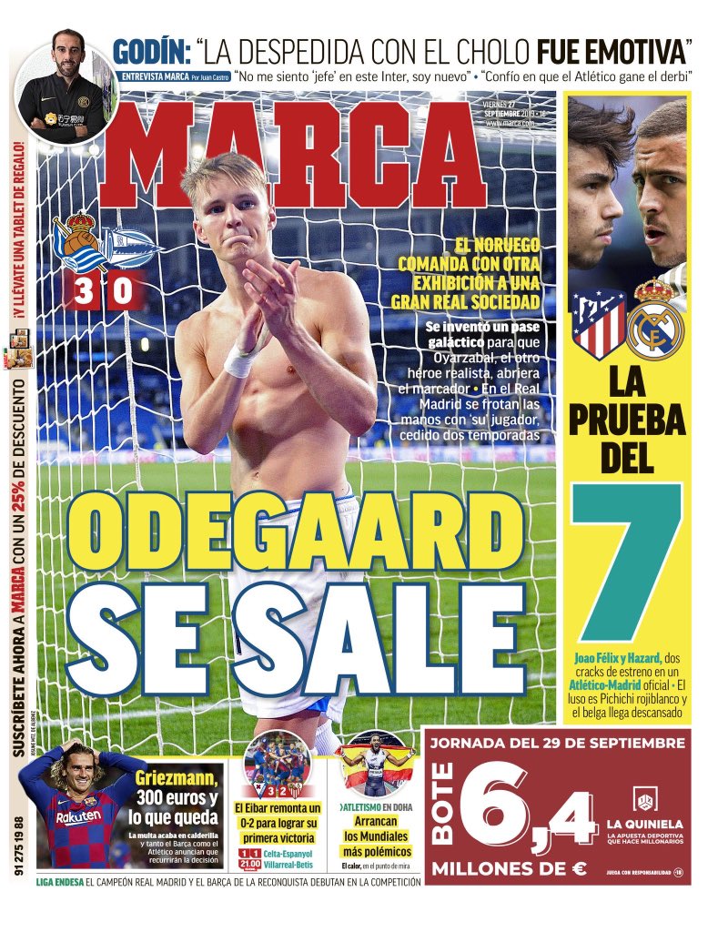 RMadridInfo's tweet photo. Marca’s Cover | “Odegaard surpasses himself.” https://t.co/Lbl0qCvM1g