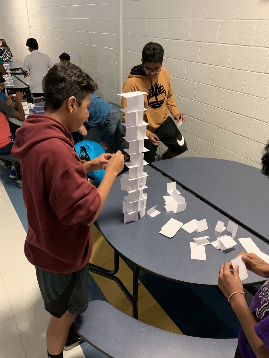 Egamblescience's tweet photo. Great turnout for 1st #SouthSideSTEM Club meeting! @CBTamanendMS #100indexcardonlytowerchallenge #superexcitedss #futurearchitects #engineeringatitsbest #jengaskillsatplay @laura_enama https://t.co/26zbPnbWOo