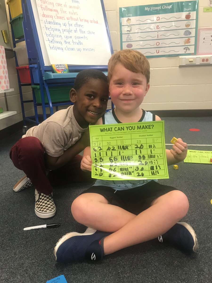 Proud first graders in Mrs. Marrelli’s first grade class were showing off their math station successes <a href="/KrahnKISD/">Krahn Elementary</a> during their comparing numbers unit! <a href="/KleinISDMath/">Klein ISD Math</a>  #mathworkshop #cardinalfamily
