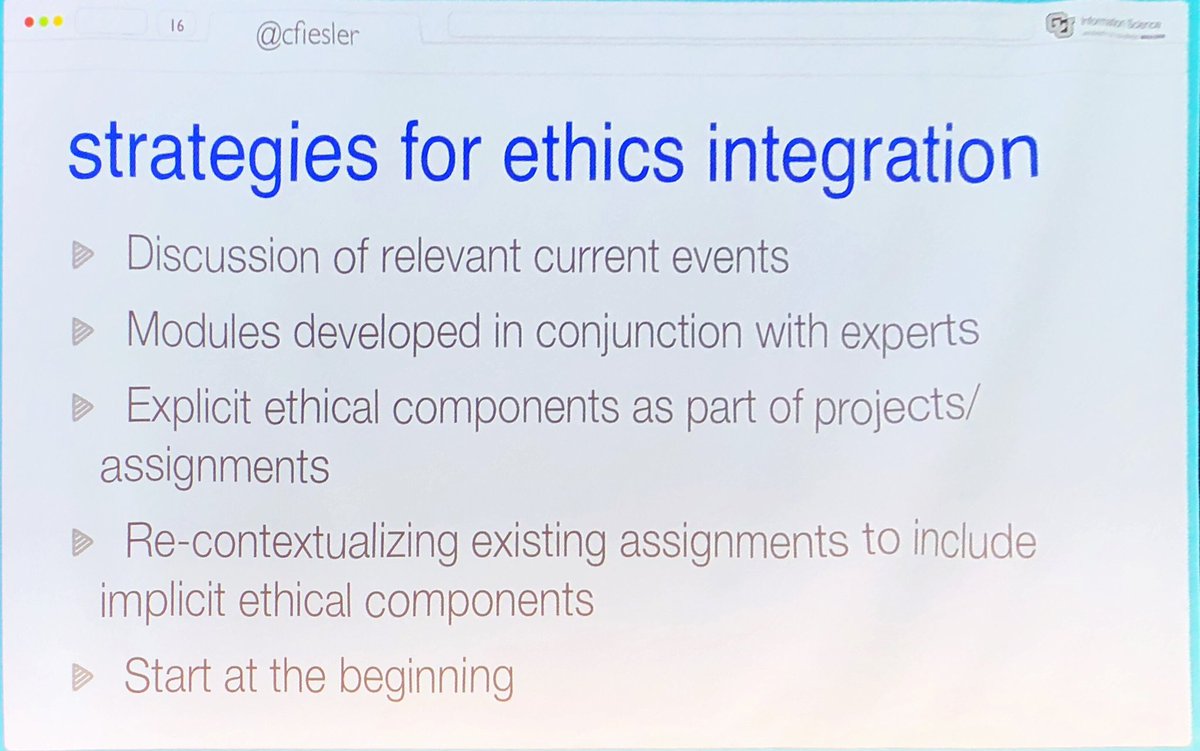mrzphd's tweet photo. Many #ML and #AI courses of learning do not include #ethics courses. They need to be embedded. Here’s how @cfiesler suggested to start at #STEMSummit2019 #science #STEM #highered #edu #edtech #hourofcode https://t.co/tXb5pPUtlj