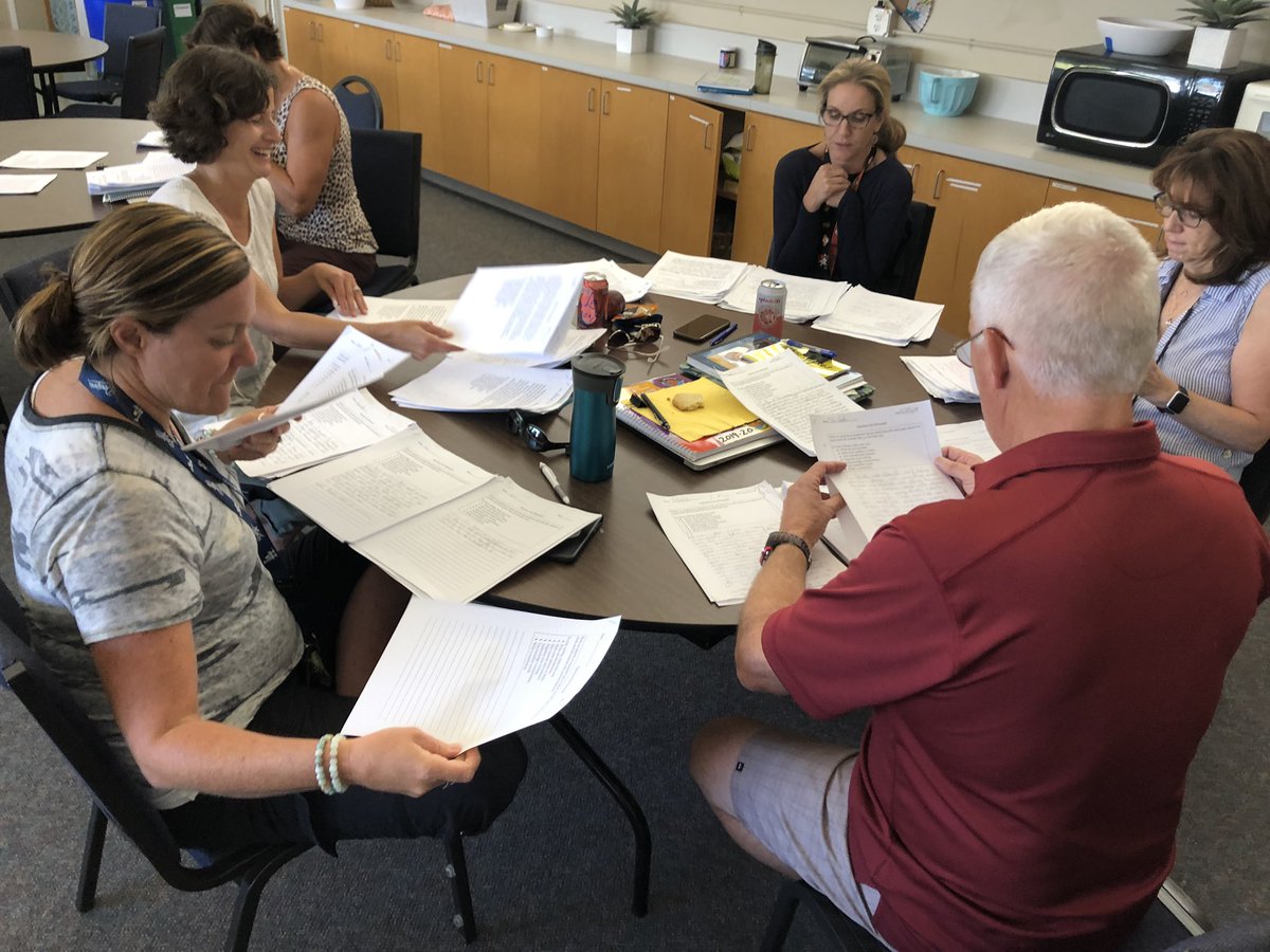 NKasselTeacher's tweet photo. Teachers at work looking at student writing. We thin-sliced pre-on demands, looked at the story arc of the upcoming unit, and talked about next steps. #lafsd @TCRWP https://t.co/HZUJrgwQOV