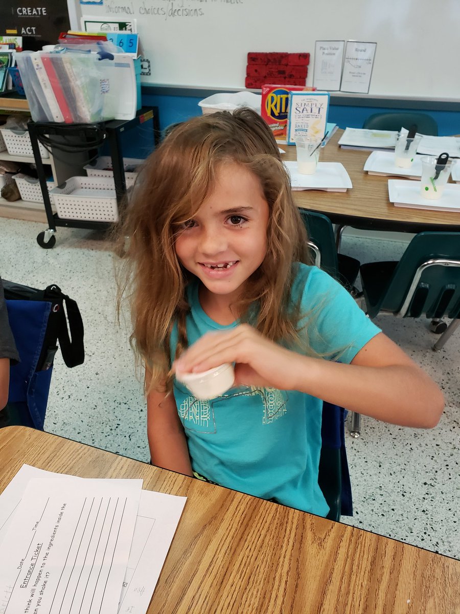 SHUFFLERTOES's tweet photo. 3rd graders pose the question: Does adding a marble to whipping cream effect the time it takes to turn into butter? #inquiry #testablequestion #sciencesmiles @maorebaugh @AlisonReddy1 @VBGifted @staceyannemoore @ThreeOaksElemVB https://t.co/DlnfYB3uwX