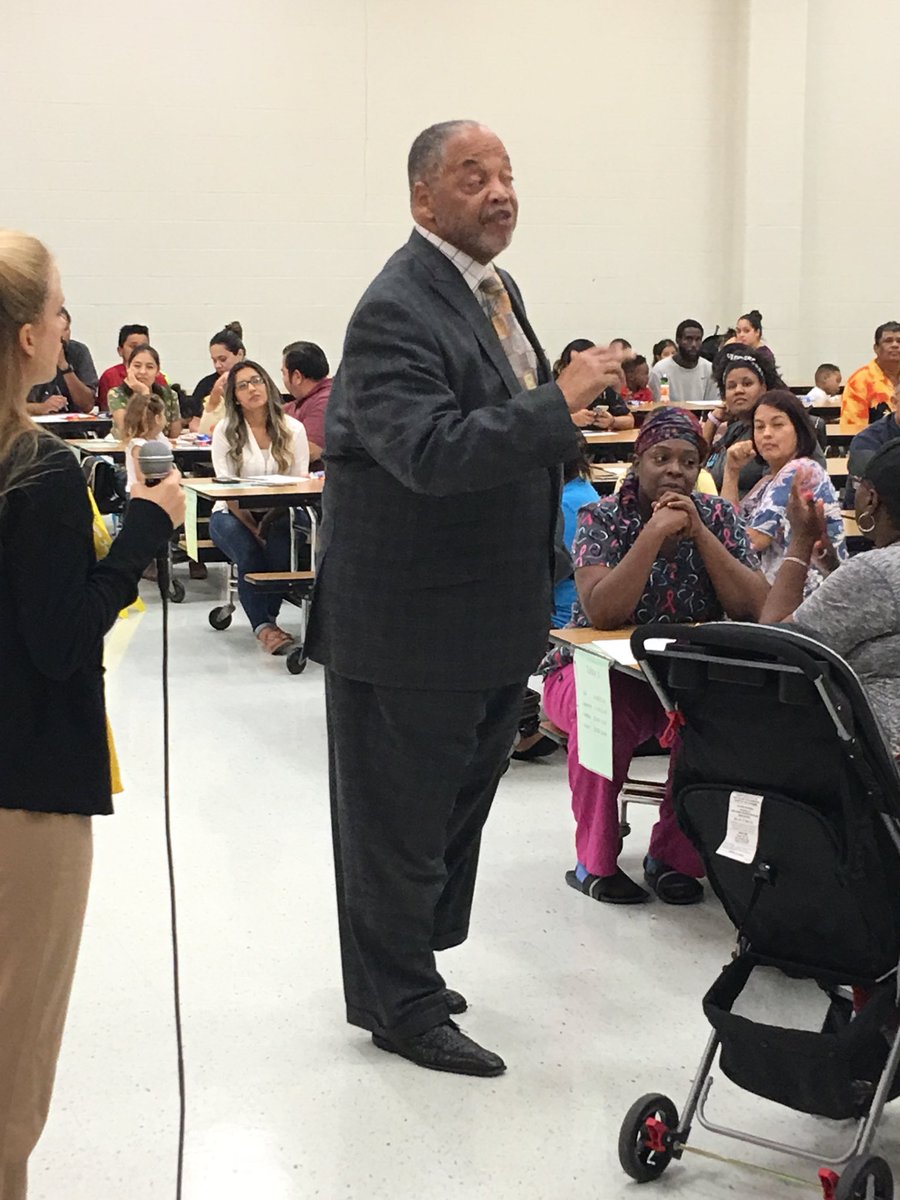 lmamerson's tweet photo. “You are your child’s 1st & best teacher!” Jon Robinson, @HouUrbanLeague is speaking! Free food, free resources, free childcare (all kids are in the gym)! I am elated that @kujawaes_AISD committed to our FamilyEngagement initiative!#DualCapacity @KatyRoede https://t.co/ilDNS4Zx0s