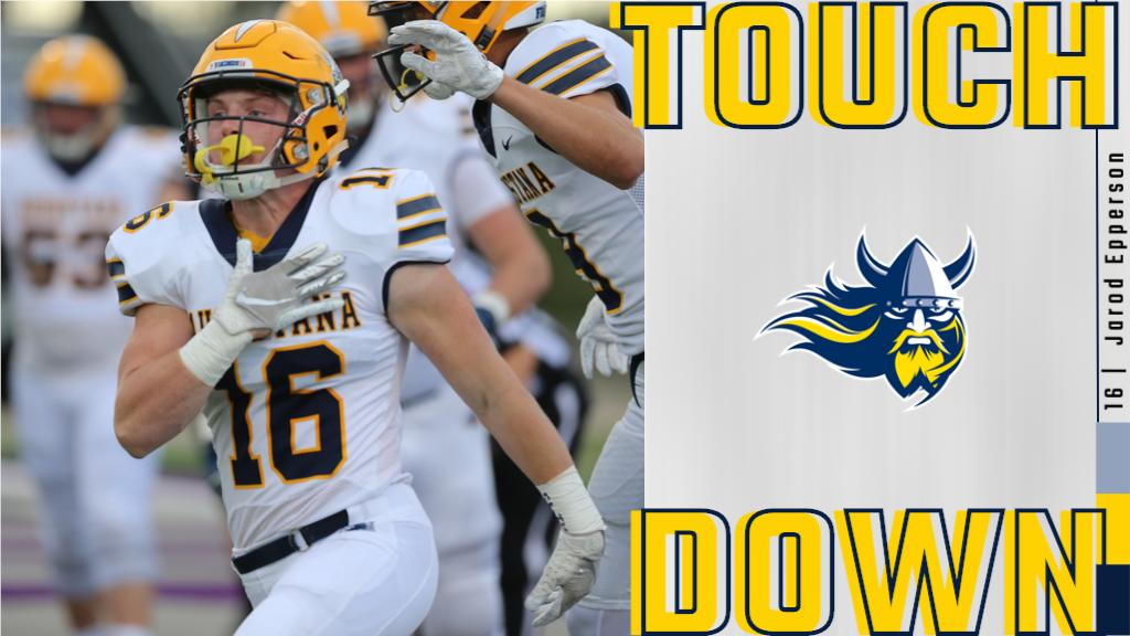 AugieFB's tweet photo. Jarod Epperson with his first-career touchdown, a ☝️ yard rush as the Vikings strike first! 

Follow on @MidcoSN 

#BeTheRock | #NSICTNF | #BuildingChampions https://t.co/LpE6ENW2fb