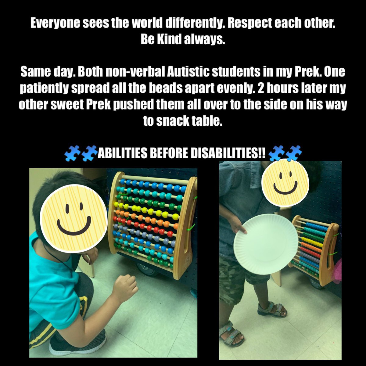 amyres11's tweet photo. Be Kind Always! Respect each other’s differences. Pics from my class this week!!! 🧩💙 https://t.co/z1SAhUrsJI… #AutismAwareness  #clearthelists #Visualshelp 
#abilitiesbeforedisabilites #AllmeansAll @support_a_teach @HelpATeacher @tinormous @commaficionado @altitudes365 https://t.co/J75cA5HHpU