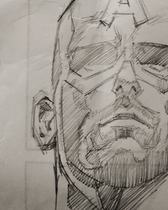 Kkfauzi's tweet photo. Captain America, original version.
Medium: kertas bekas, pensil 2B punya anak.
Iseng yang keterusan.
Nagih emang.
#CaptainAmerica #MarvelComics #Marvel #titancolossal #illustration #Pencildrawing #pencilart #penciller #pencilsketch #drawing #sketch https://t.co/Xf0G82mucc