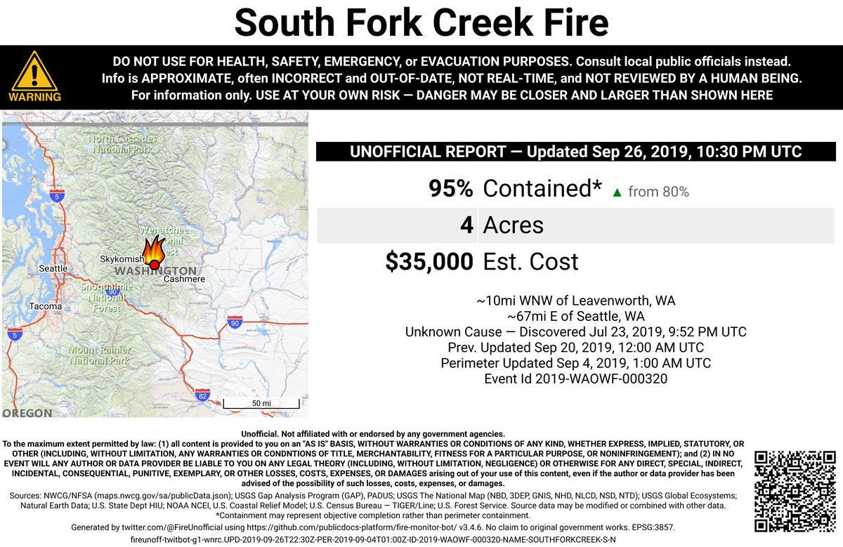 PacNWFireBot's tweet photo. #SouthForkCreekFire 🔥 unofficial, automated update.
~10mi WNW of Leavenworth, WA. ⚠️ DO NOT USE FOR SAFETY PURPOSES - See officials instead. May be incorrect; disclaimers in images. https://t.co/c1PDCqJDbC