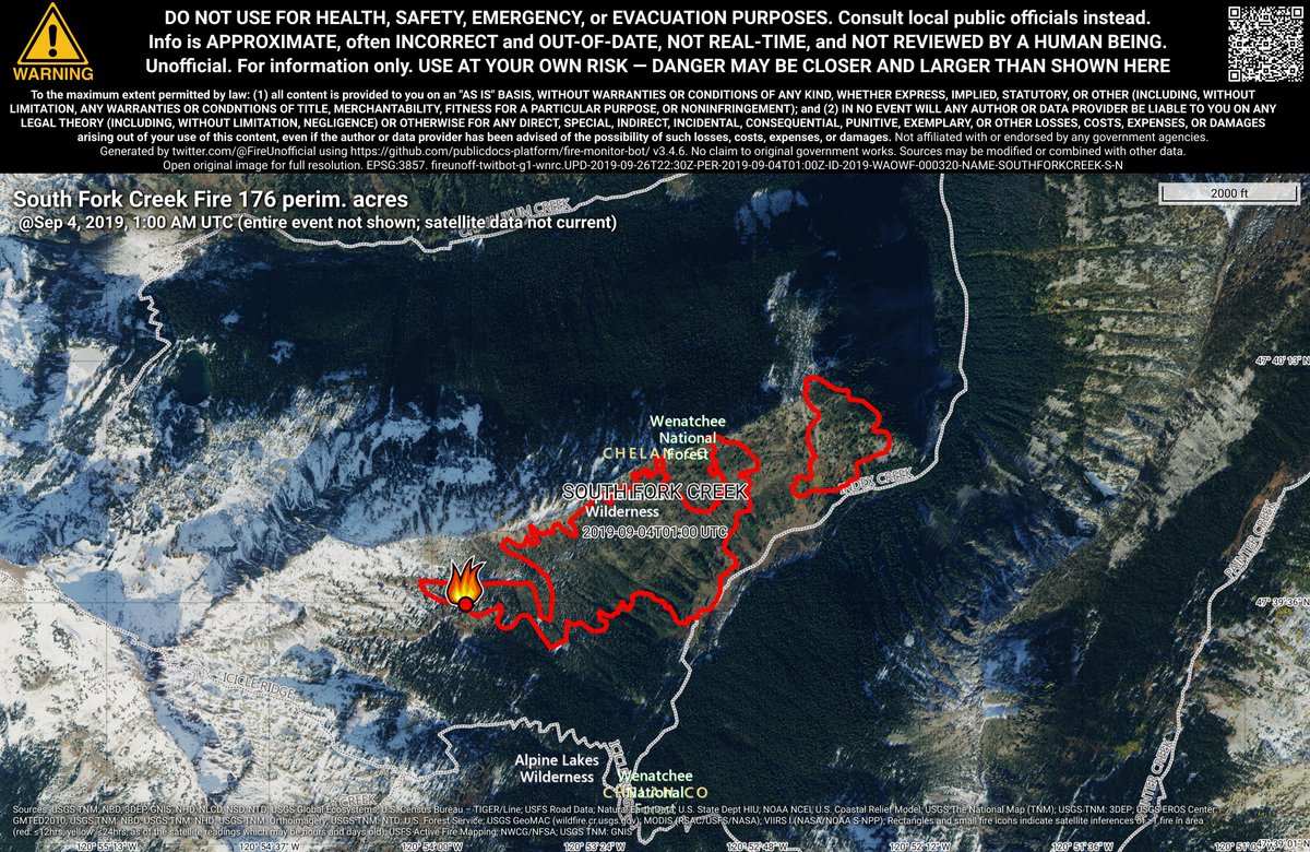PacNWFireBot's tweet photo. #SouthForkCreekFire 🔥 unofficial, automated update.
~10mi WNW of Leavenworth, WA. ⚠️ DO NOT USE FOR SAFETY PURPOSES - See officials instead. May be incorrect; disclaimers in images. https://t.co/c1PDCqJDbC