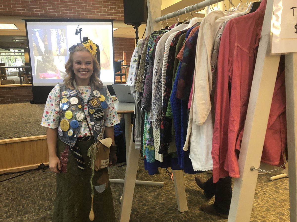 matilynkerr's tweet photo. The creative mind behind the newest event in the @HoboDay line up! GQ showcases her passion for fashion with Hobo Gear Prep Night. At this event students are able to get hobo gear to sport during Hobo Week! Check out the display GQ &amp; her dad made! #wanderon #allthebuttons https://t.co/gDWRKMchBQ