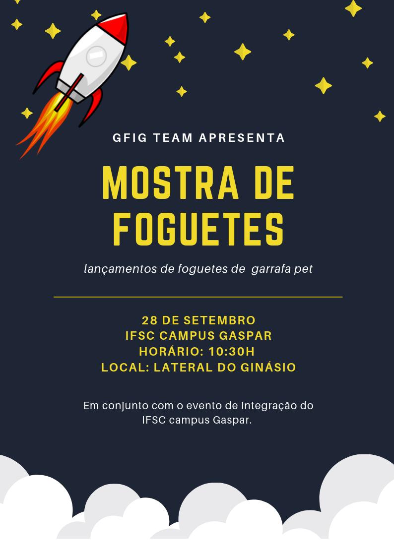 gfig_ifsc's tweet photo. E ai, galera
O GFIG estará realizando uma mostra de foguetes dia 28 de setembro (sábado), às 10:30h da  manhã. Lá ocorrerá a apresentação do projeto em forma de lançamentos de foguete de garrafa pet. 
E também no sábado, estaremos no parque Ramiro Ruediger apresentando o projeto. https://t.co/dpPOpmt9gP