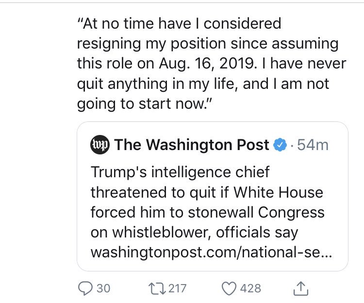 38/ The WashPost made up a story on the DNI thinking it is a safe bet/common sense thing to have had happened but the DNI shot it down. Also not that all those with supposed play-by-play knowledge of the Oval did not break anything big on this story in recent week.