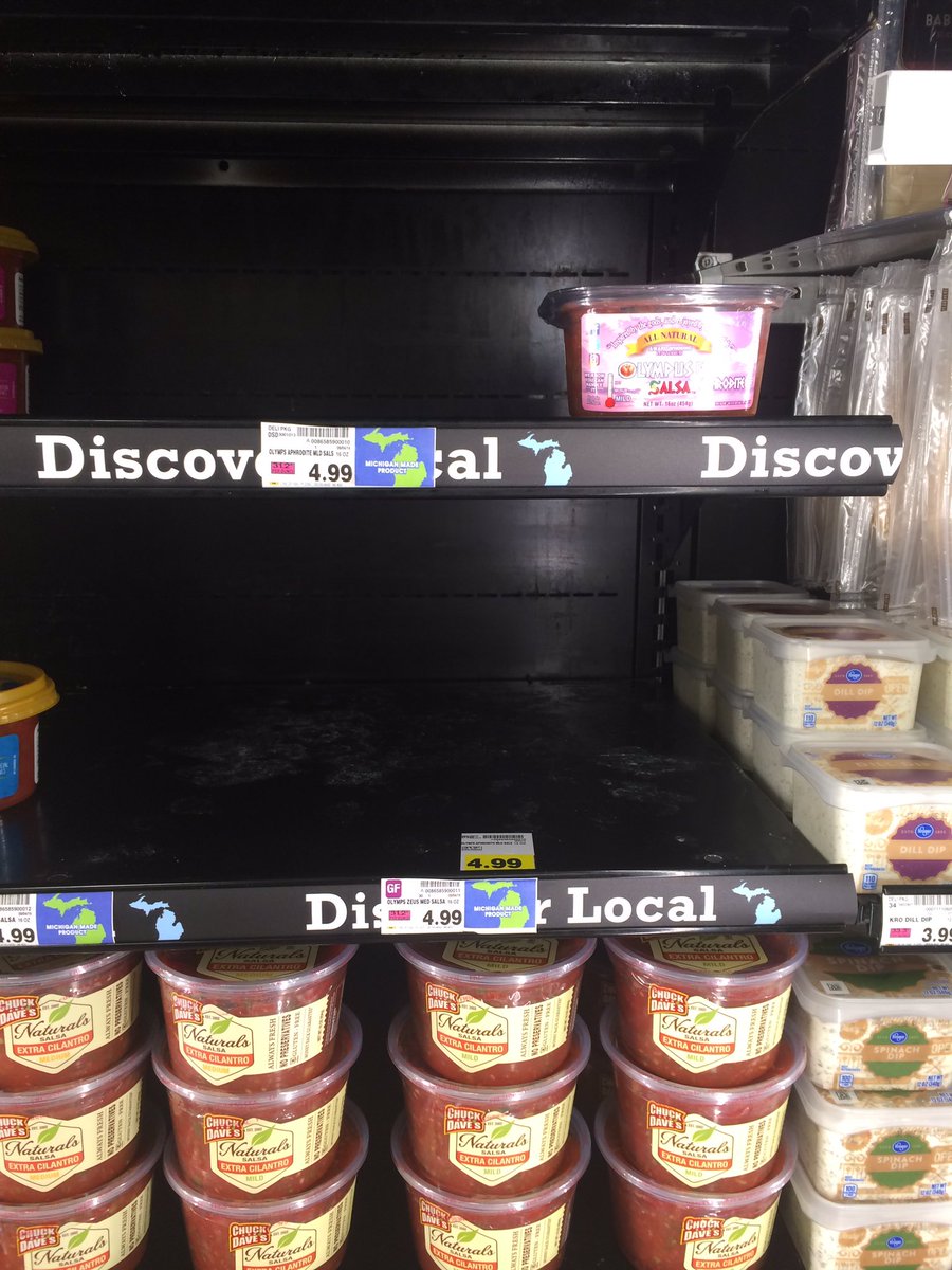 OlympusSalsa's tweet photo. 😅 You’re keeping us busy.  Just stocked these shelves 2 days ago and there’s only 1 left out of our 4 varieties.  Thank you for supporting our small local family owned salsa business!  Now back to handcrafting more 😋 #OLYMPUS https://t.co/C1egzwOgWA