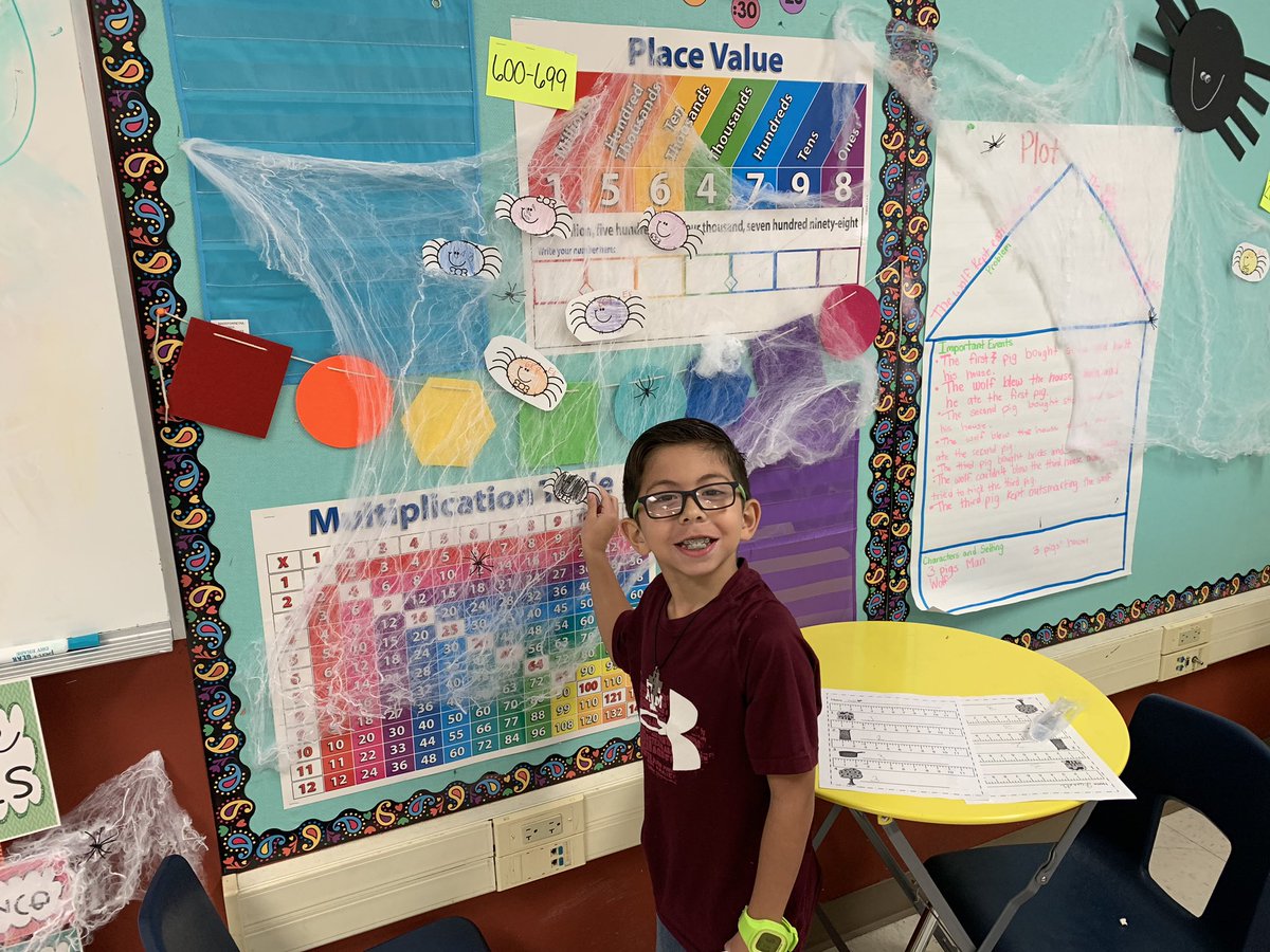 Bworkman_Lewis's tweet photo. Today we had some visitors in our classroom that needed our help! We had to help them get back to their webs using our awesome addition skills! @NISDLewis https://t.co/GGyRuoZP9N