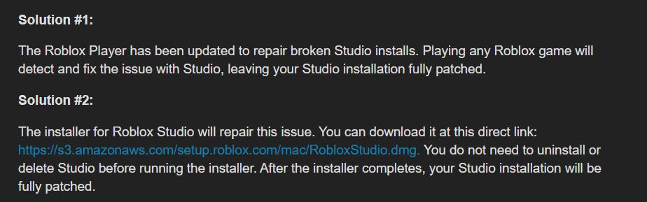 Roblox Developer Relations On Twitter Important We Discovered A Bug With The Latest Version Of Studio For Macos Users Please See This Thread For Details Https T Co Ji6jsez7qa Roblox Robloxdev Https T Co Zjeyxmjvx0 - roblox dmg installer