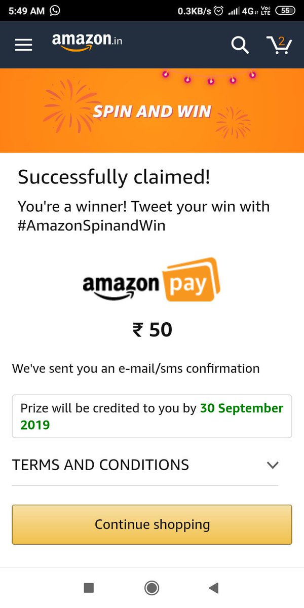 25_manan's tweet photo. I am a winner of #AmazonSpinAndWin contest and will get 50/- till 30th September. 
Thankyou team, 
@amazonIN https://t.co/7epGQ3GACn