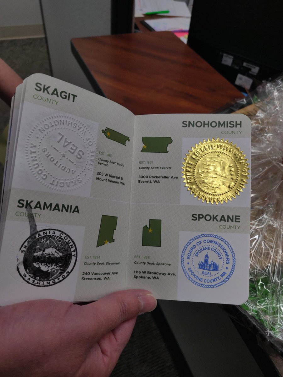 WACounties's tweet photo. We had a special visitor today - Lindsey Pollock, the first person to complete the #countyquest by filling out her Courthouse Pass! She got a special Washington State themed prize, and her final stamp which is at the WSAC headquarters in Olympia. Congratulations Lindsey! #WA39 https://t.co/eipd9Uc6oo