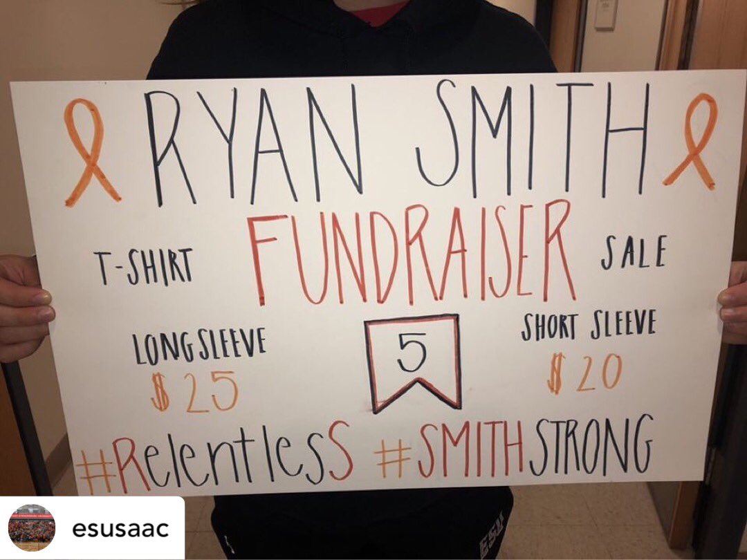 The SAAC representatives for each sport at ESU are now taking T-Shirt orders for the Ryan Smith fundraiser! Contact your SAAC reps for orders! All proceeds will go to Ryan’s family #RelentlesS #SmithStrong