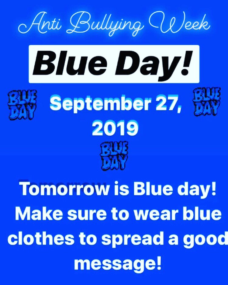 lccms_asb's tweet photo. Tomorrowβs the last day of Anti-Bullying Week. So make sure to wear blue tomorrow so we can support the great message to stop bullying. Hope to see you in blue tomorrow! πππ #youbelong #lcc #lccms #lccasb #stopbullying #kindnessrules #blueday https://t.co/WDynz6HlU7