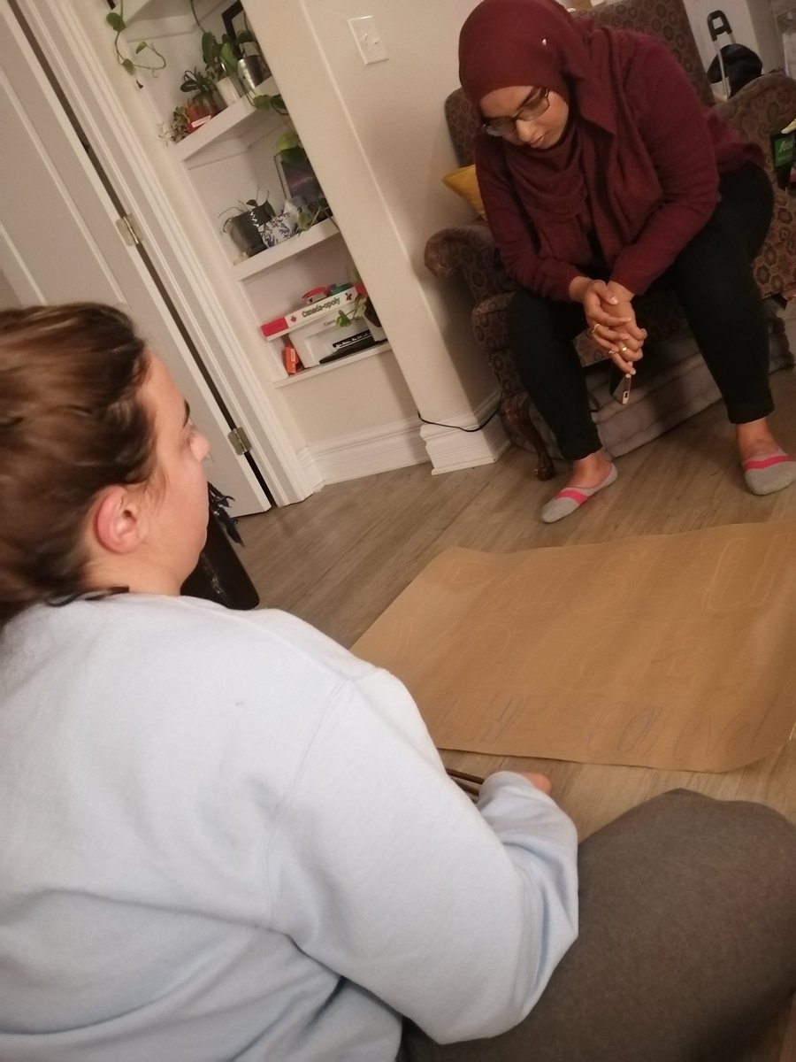 Dreaming up a poster for the #ClimateStrike tomorrow in #Halifax , come out to Victoria Park at 11:00am ! <a href="/GurneetKDhami/">Gurneet Kaur Dhami</a> capturing @SafuraSyed and I brainstorm something catchy...come out and support #climatestrikecanada ! #YourMovementMatters