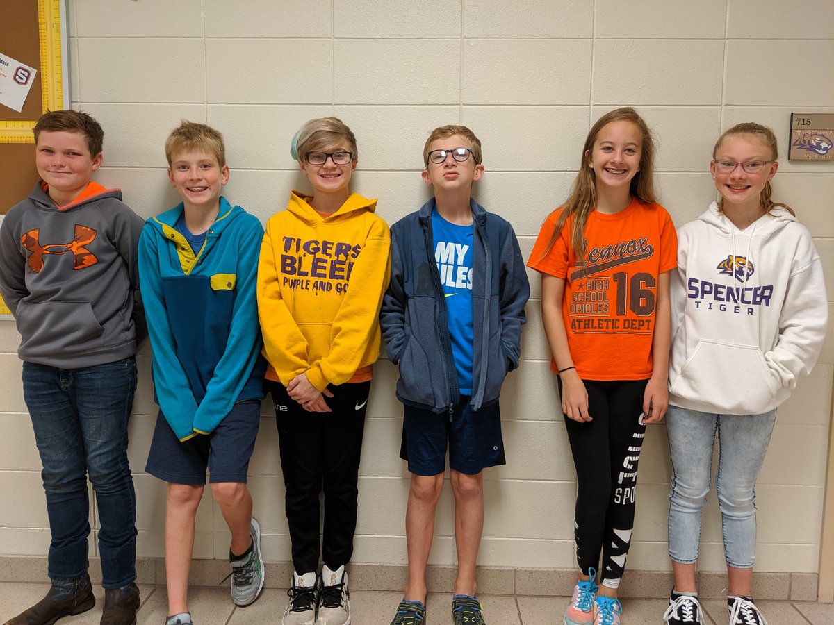 TigerMath6's tweet photo. Congratulations to these @smstigers1 6th grade students.  These students were recognized as this week's Measuring Up Students. They modeled strong character &amp; citizenship by living the T.I.G.E.R. way &amp; choosing to be #Tigerkind. @spencercsd #spencertigers https://t.co/4zxhL2q7El