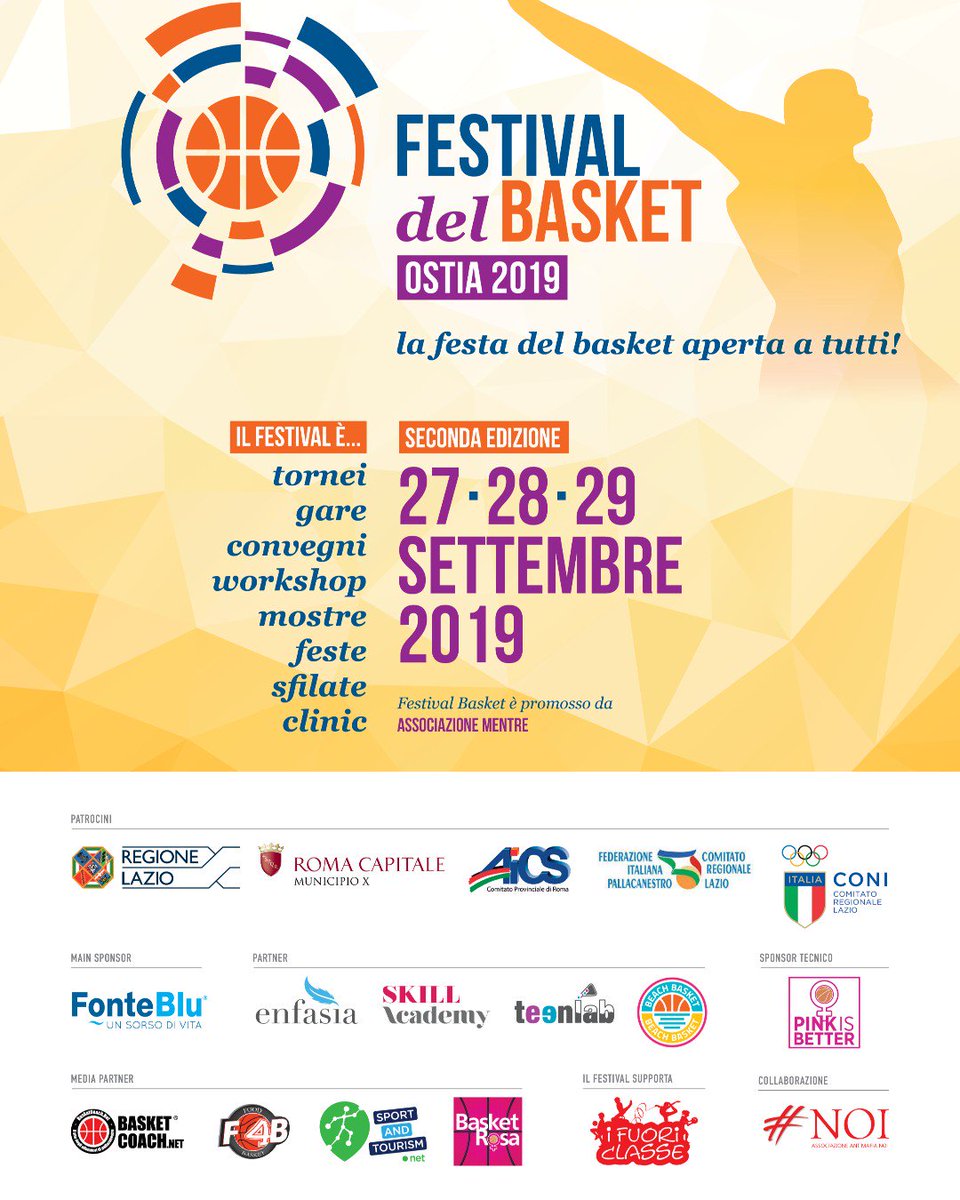 BeachBasket's tweet photo. Lalocandina ufficiale della seconda edizione del @FestivalBasket che inizia oggi ad #Ostia

#beachbasket #beach #spiaggia #sandbasket #festivalbasket #festivaldelbasket #basket #basketball #pallacanestro #ostialido #ostiabeach https://t.co/jyK356Ep4t