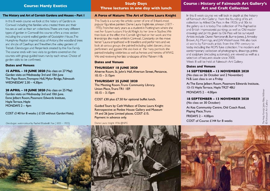 cornishart1's tweet image. My programme of Events for 2020- I hope you can come along and join in. ! @FalmouthArtGall  @PenleeHouse #arthisory #Cornwall #artgallery #Garden