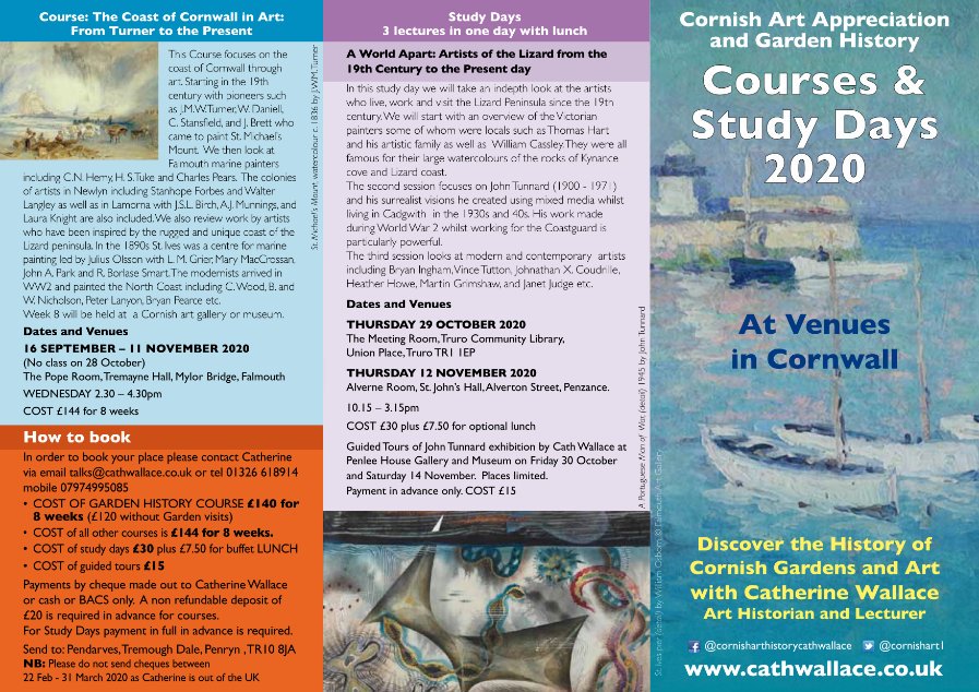 cornishart1's tweet image. My programme of Events for 2020- I hope you can come along and join in. ! @FalmouthArtGall  @PenleeHouse #arthisory #Cornwall #artgallery #Garden