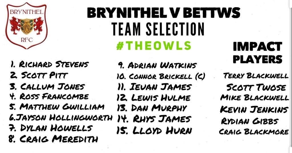 Brynithel team to play Bettws this Saturday 🏉