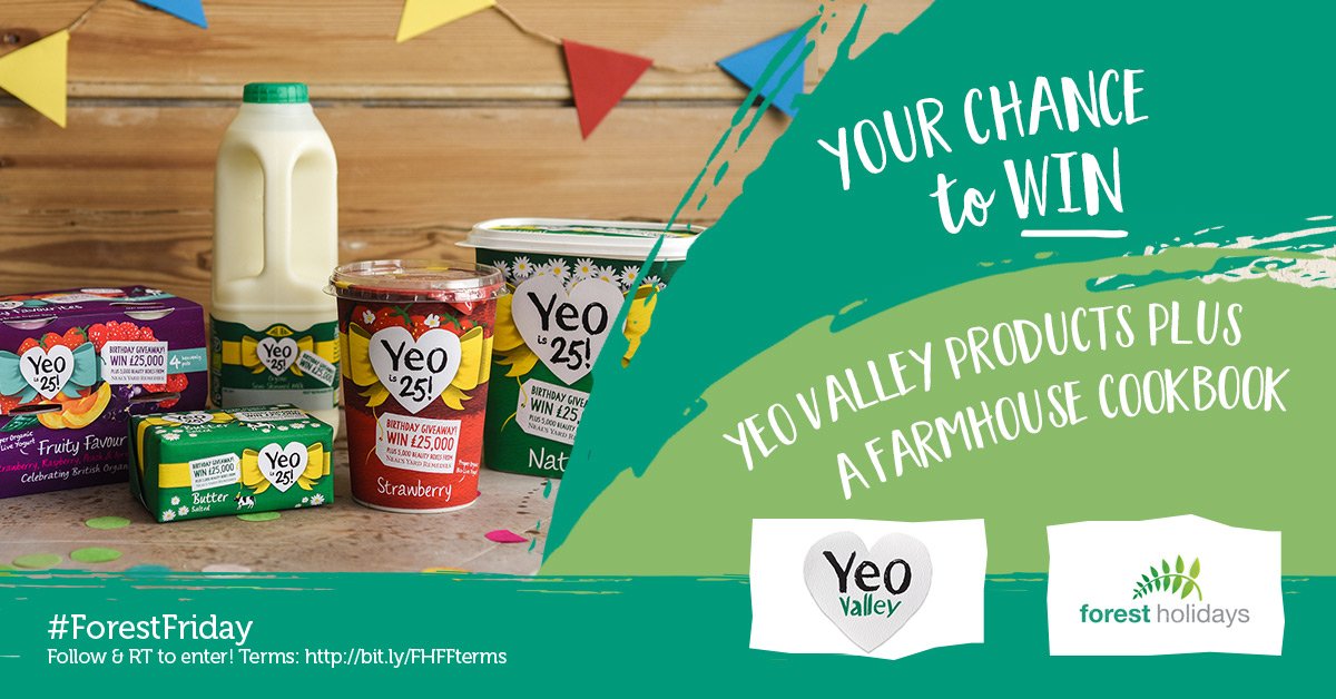 forestholidays's tweet photo. #ForestFriday time! #Win @YeoValley products, plus a farmhouse cookbook! #Follow @ForestHolidays &amp; #RT this post to enter... Closes: 30/09/19 
Terms: https://t.co/wSLVPHmZWS https://t.co/oa26EHfxh5