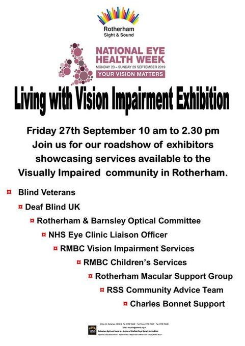 @Stag_RosePPG @HWRotherham @NHSRotherhamCCG @RMBCPress @ChrisGaynor4 @NizzSabir @AgeUKRotherham @EngAgeRotherham - A reminder about this excellent roadshow due to be held today #VisionMatters #rotherhamiswonderful #NationalEyeHealthWeek #becauseYOUmater #WEcare