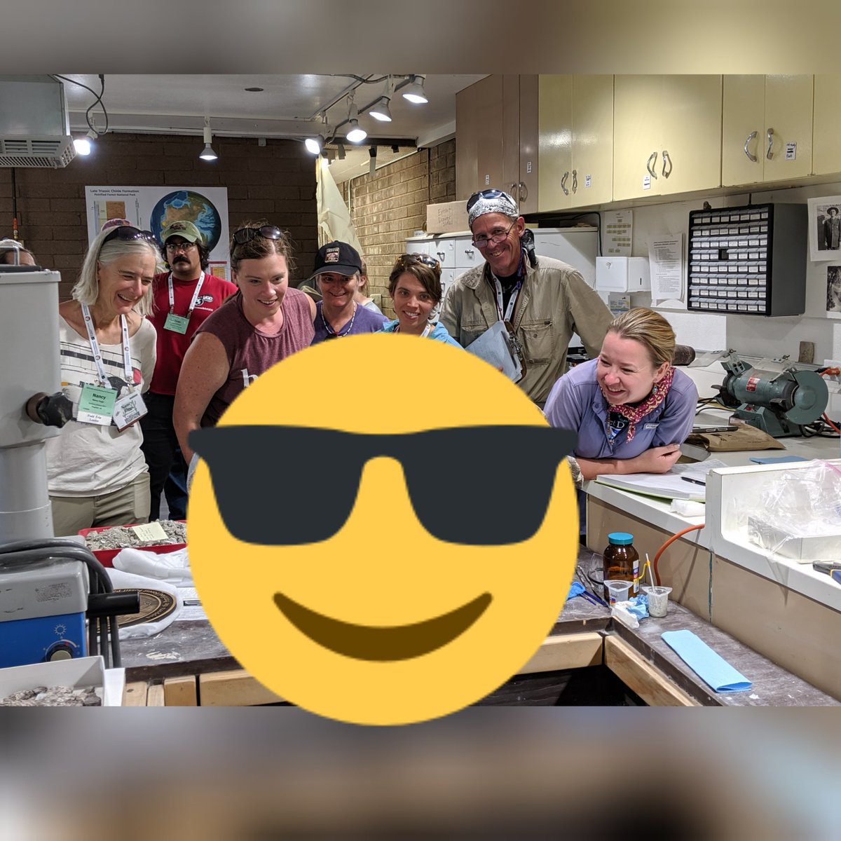 AccessibleGEO's tweet photo. We were offered the opportunity to view some of the vertabrate fossils in prep behind the scenes at Petrified Forest, including a spectacular specimen millions of years in the making that we can't share publicly. What a special treat! Thanks @PetrifiedNPS! #IAGD2019 #GSA2019 https://t.co/K5MoM2RGJB