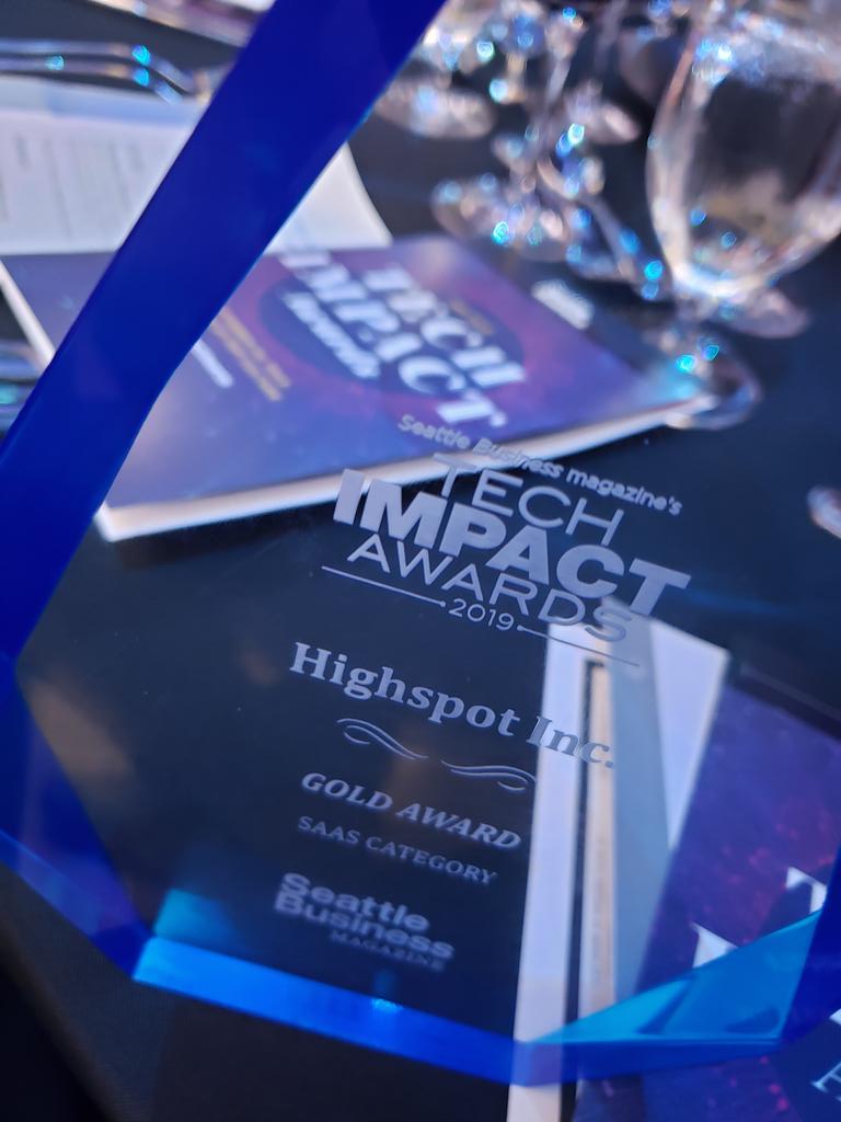 Wow! Super humbling and thrilling for <a href="/Highspot/">Highspot</a> to be recognized by <a href="/seattlebusiness/">Seattle Business Magazine</a> at the 2019 Tech Impact Awards as the Gold Winner for the SaaS Category. Thank you. Thank you. Proud to be part of such a vibrant tech community in #PNW !