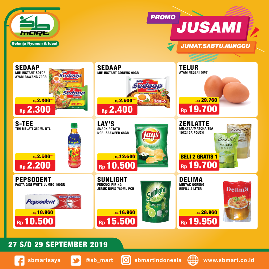 sb_mart's tweet photo. Ini dia item-item promo JUSAMI minggu ini!
segera kunjungi SBMart terdekat dan penuhi kebutuhan keperluan anda.
Selamat Berbelanja!! Info kemitraan:

0852 2009 9897
0857 2027 2055
==========
==========
#SBMart #belanjanyamandanideal #minimarketlokal #ritelsyari #ritelislami https://t.co/xuU2eVd5QR